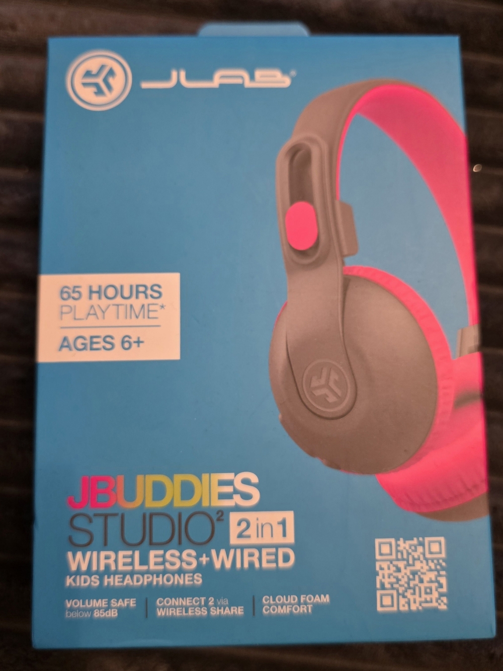 JLab JBuddies Studio 2 2-in-1 Wireless Wired Kids Headphones Gray/Pink New